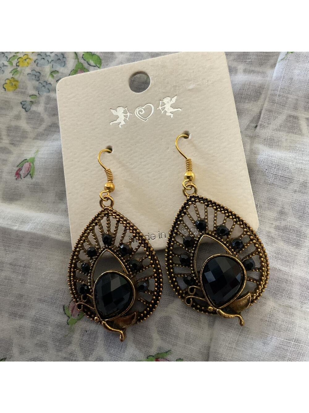 NEW Black Gold Dangle Earrings Goth Grunge